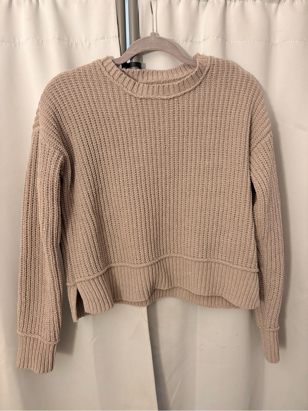 Aeropostale Rib-Knit Crewneck Sweater in Taupe